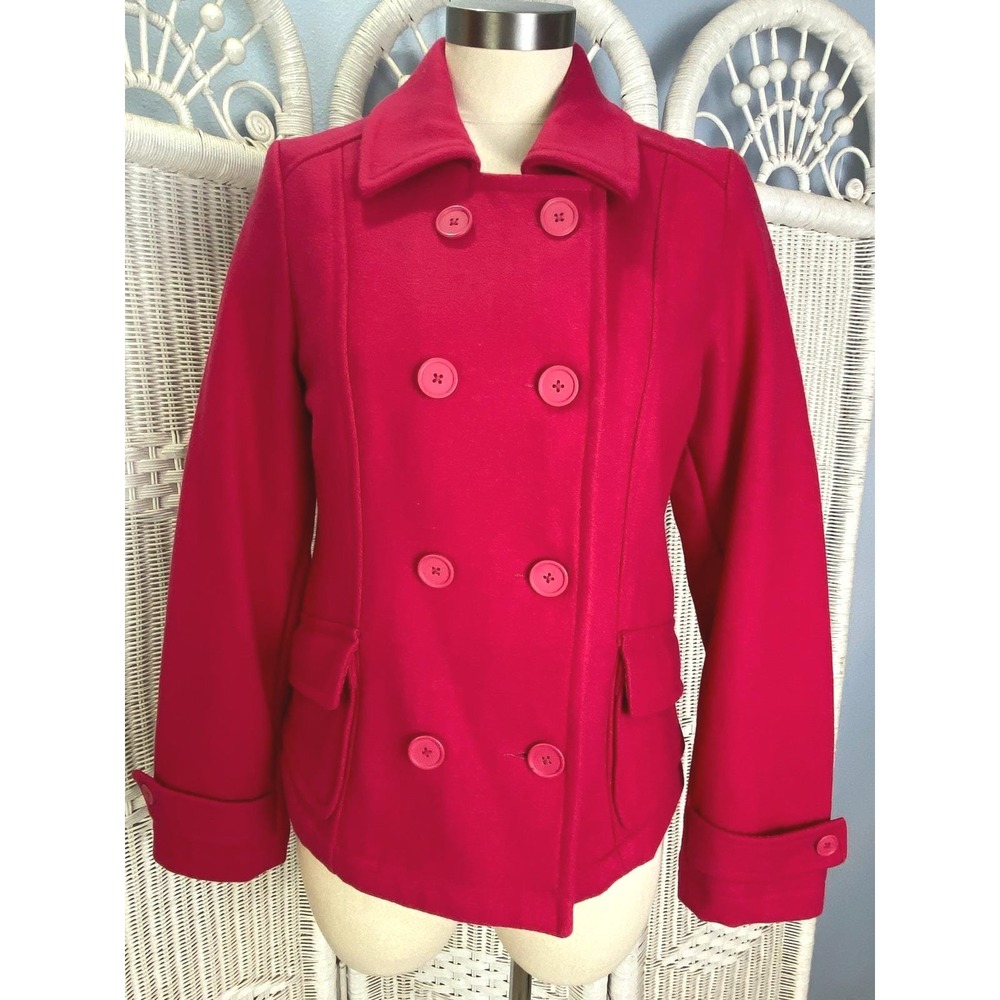 Vintage 90s Old Navy Bright Pink Wool Blend Peacoat Women's S‎ Double Breasted